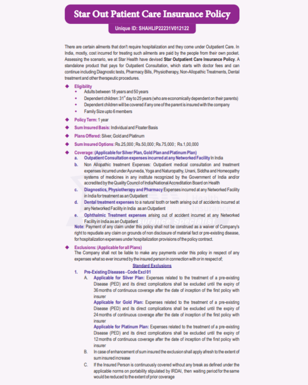 Out-Patient Care Health Policy Image 2